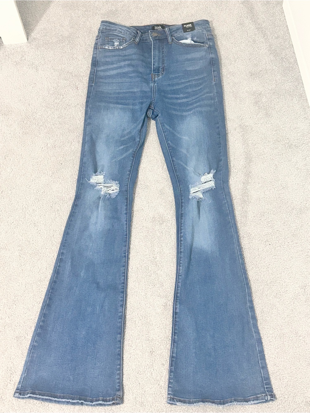 Society Light Blue Distressed Flare Jeans